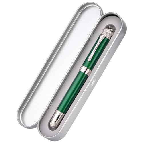 HONG DIAN N25 Piston Fountain Pen, Fine Nib Snake Stereoscopic Carving Design with Metal Case Set (Emerald Green)