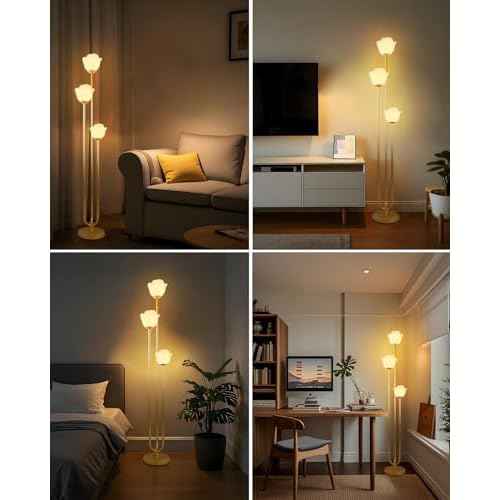 Lightdot 63IN Floral Floor Lamp 3-Lights Flower LED Floor Lamps with 3000K Warm White Bulbs with Candle Holder Style for Wedding Party Modern Gold Tall Floor Lamp for Living Room/Bedroom