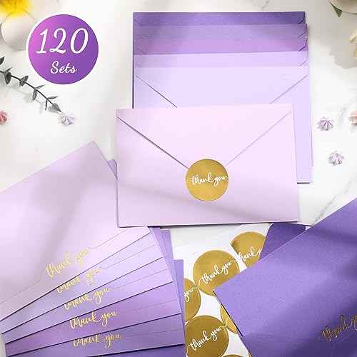Colarr 360 Pcs Purple Thank You Cards with Envelopes Stickers Bulk 4 x 6 inch Thank You Greeting Card Blank Note Card for Wedding Business Graduation Funeral Bridal Gift(Dusty Purple)
