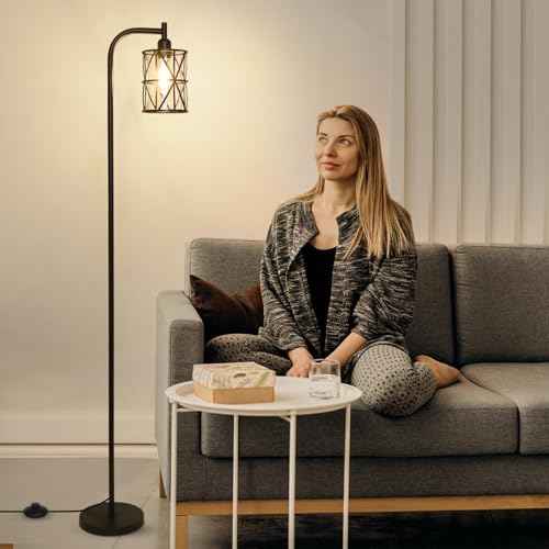 Black Floor Lamps for Living Room£¬Standing Lamp with Clear Glass Lampshade and Metal Frame£¬Industrial Tall Lamp for Bedroom£¬Modern Standing Floor Lamp for Office, Study Room Corner£¨LED Bulb Included£©