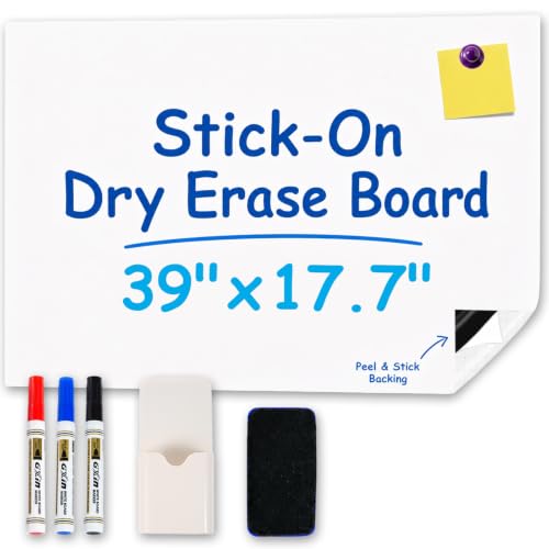 39" x 17.7" Self-Adhesive Whiteboard Sticker with Magnetic Wall Decal for Home & Office