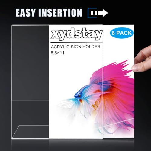 Vertical 6 Pack Acrylic Sign Holders 8.5x11 Inches L-Shape Flyer Stands for Displays