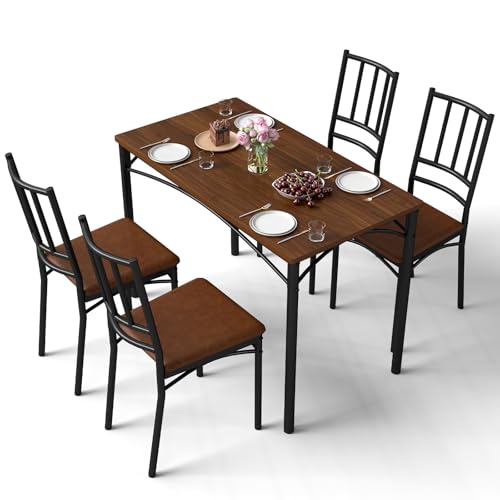 Yafylly 5-Piece Dining Set — 4 Upholstered Chairs, 43x24 in Table, Adjustable Feet