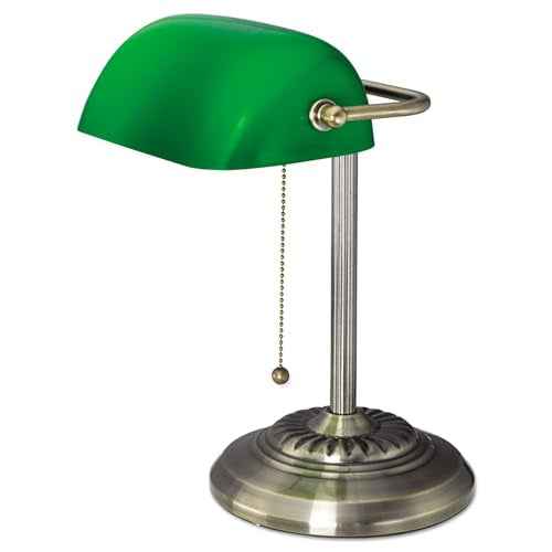 Alera ALELMP557AB Traditional 10.5 in. x 11 in. x 13 in. Banker's Lamp - Antique Brass/Green