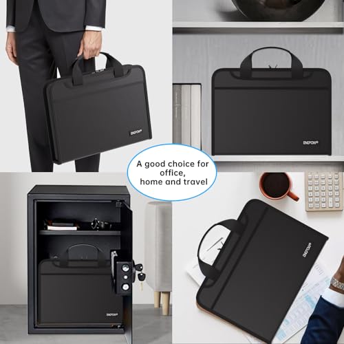 ENGPOW Fireproof Accordion File Organizer Black 14.2 x 10.4 x 2 Inches - 13 Pockets Document Storage