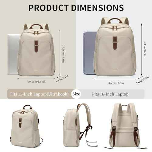 GOLF SUPAGS Laptop Backpack Purse for Women Fits 16 Inch Notebook Casual Daypack Work Travel College Bookbag Fashion Computer Bag (Apricot, 16 Inch)