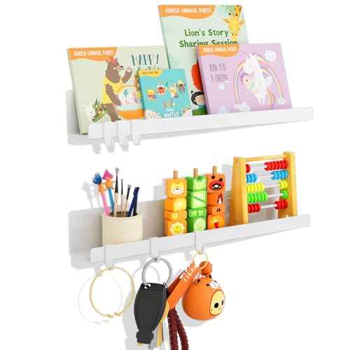 2-Pack Magnetic Book Shelf for Whiteboard - 17 Inch Reusable Metal Magnetic Shelves, Holds 14.33 lbs, Magnetic Book Display for Classrooms, Kitchen(New White)