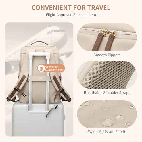 Stylish Laptop Backpack for Women Airline Approved Perfect for Work College and Travel Multi-Functional Casual Daypack Fits 17.3 Inch Notebook (Apricot)