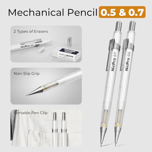 Nicpro 22 PCS Compass Geometry Tools with Case, Drafting Tools Geometry Set with Swing Arm Protractor, Rulers, Metal Compass, Divider, Square Set, Pencil, Back to School Supplies for Students Kids