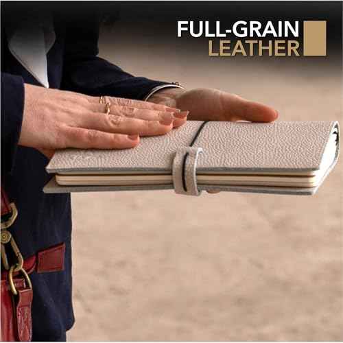 WANDERINGS Regular Size Travelers Notebook with Pockets - 4.5"x8.5" / 11.5cm x 22cm - Refillable Travelers Journal - A Beautifully Handcrafted Leather Journal in Oat, 100 GSM Blank Inserts