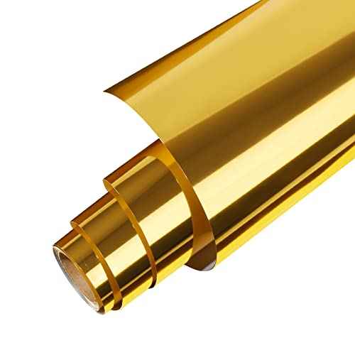 Gatichetta Heat Transfer Vinyl Roll, Metallic Foil Gold Iron On Vinyl 12" X 25ft Chrome HTV Vinyl for Garments