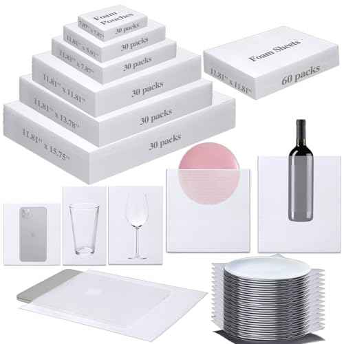 Dish Packing Supplies for Moving,180pack Cushion Foam Pouches for Packing Dishes and 60pack Foam Sheets,A total of 240pcs of Packing Materials for fragile items