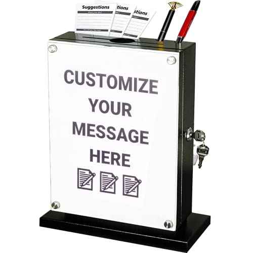 Large Suggestion Box With Slot and Lock - Metal Wall Mounted Ballot Box, Donation Case, Safe Lock Tip Jar For Fundraising, Hotel, Bar and School Voting Use (Black, 10'' x 4.75'' x 12.5'')