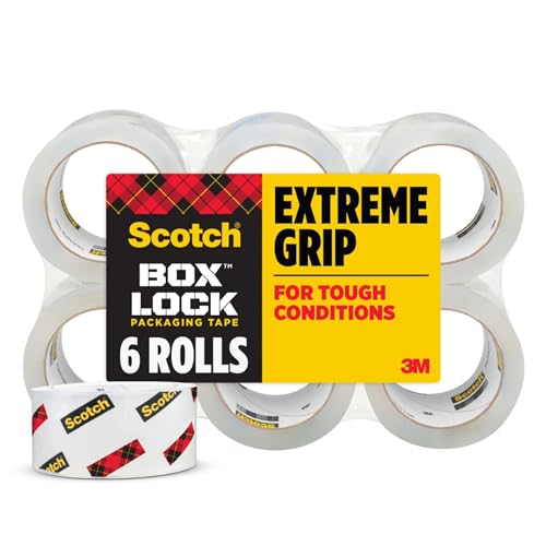 Scotch Box Lock Packing Tape - Clear, 6 Rolls, 1.88 x 54.6 yd, Extreme Grip for Shipping & Mailing