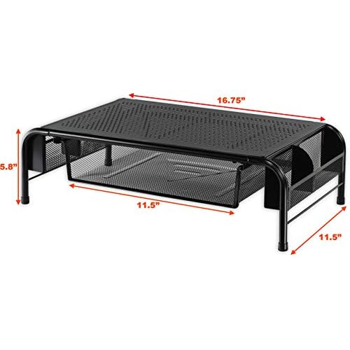 Simple Houseware Metal Desk Monitor Stand Riser with Organizer Drawer, Black, 2 Packs