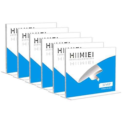 HIIMIEI 8.5x11 Acrylic Sign Holder Horizontal Table Menu Display Stand, Clear Plastic 8.5x11 Double Sided Picture Frames for Desk Display(6 Pack)