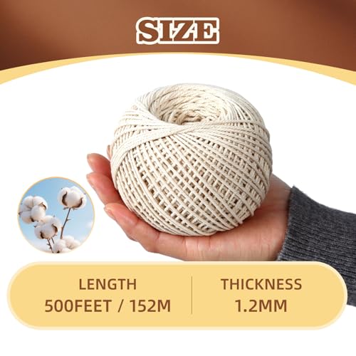 Radix Rope Natural Cotton Twine 1.2mm x 500ft - White Kitchen & Butcher String