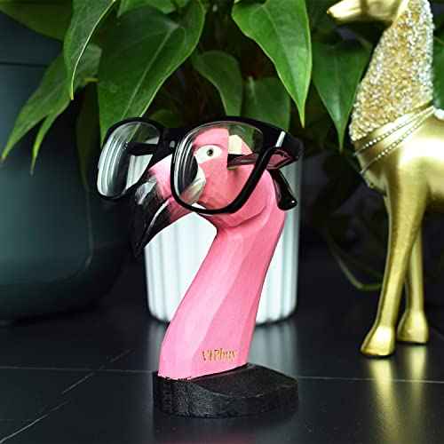 VIPbuy Handmade Wood Carving Eyeglasses Holder Stand Sunglasses Display Stand Home Office Desk D?cor Gift (Flamingo)