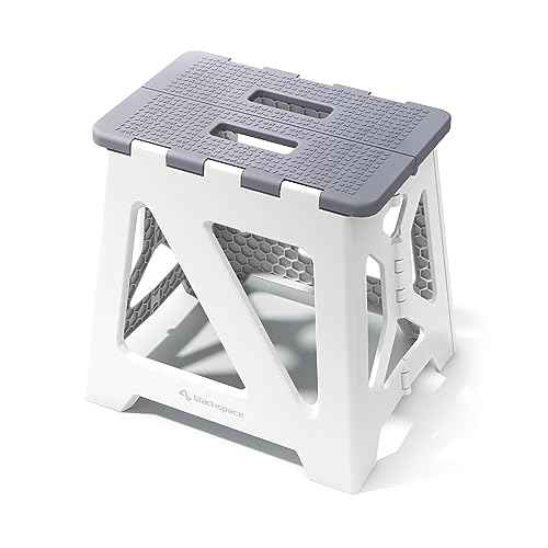 BLACKSPACE 13" Folding Step Stool for Adults, 250 lbs Capacity Non-Slip Compact Plastic Foldable Step Stool with Handle, Portable Lightweight Folding Stool for Home or Kitchen(Grey)