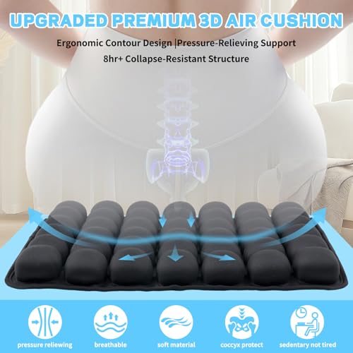 Vewxebo Sondor Travel Airplane Seat Cushion - Black, Inflatable Back Support