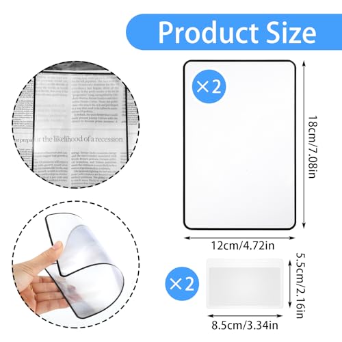 Dimeho 4-Pack Page Magnifying Sheets 3X & 5X, Lightweight Plastic Optical Fresnel Lenses, Card-Size Bookmark Magnifiers for Seniors & Low Vision