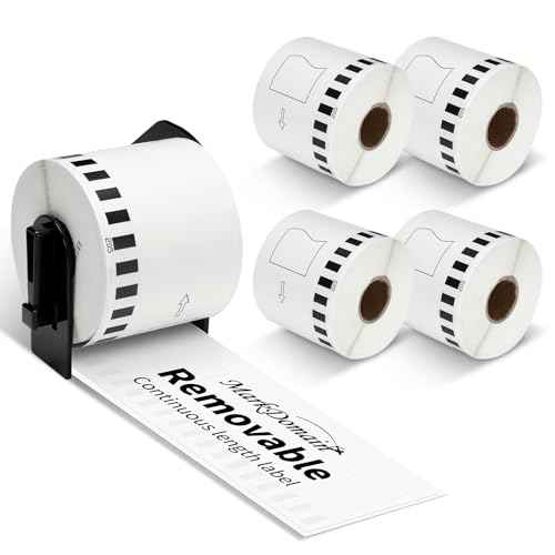 MarkDomain Paper Label Replace Brother Removable DK-4205 DK4205 Continous Label Roll for QL serise Printer QL 800 QL820nwb 2.4" x 100', Black on White, 5 Paper Rolls + 1 Frame
