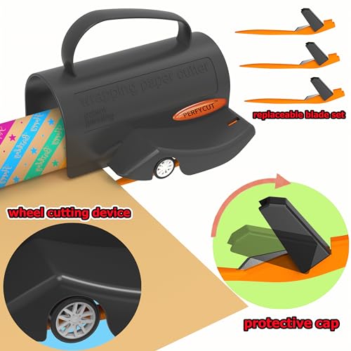 PerfYCut Black Wrapping Paper Cutter with 3 Replaceable Blades for Gift & Birthday Wraps