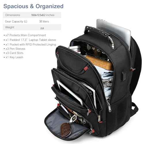 Boavan Laptop Backpack for men, 17.3 inch Laptop Bag with USB Port, Waterproof Travel Work Backpack Purse, Anti-Theft Teacher Nurse Doctor Casual Bookbags Office Business backpack £¬Black