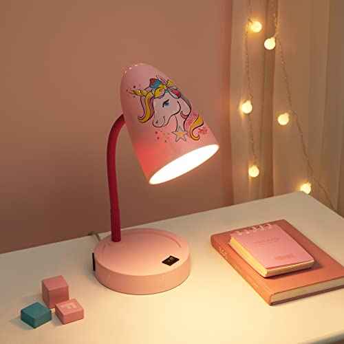 Idea Nuova Nickelodeon JoJo Siwa Bow Unicorn Star Switch Operated LED Task Table and Desk Lamp with Charging Outlet