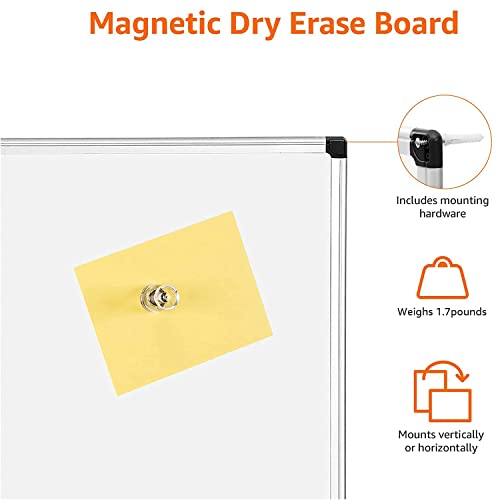 Amazon Basics Magnetic Dry Erase Whiteboard 24x18 Inches Aluminum Frame Silver/White
