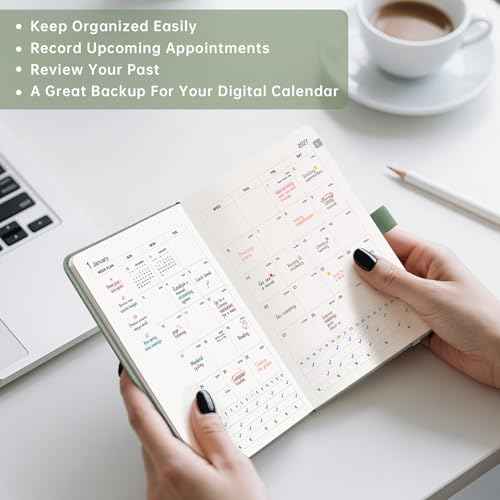 2026-2027 Monthly Planner, Jan 2026 - Dec 2027, Pocket Size (4.3" x 5.9"), 2026-2027 Calendar, 24 Self-adhesive Monthly Tabs, Leather Hardcover, 100 GSM Thick Paper (Light Green)