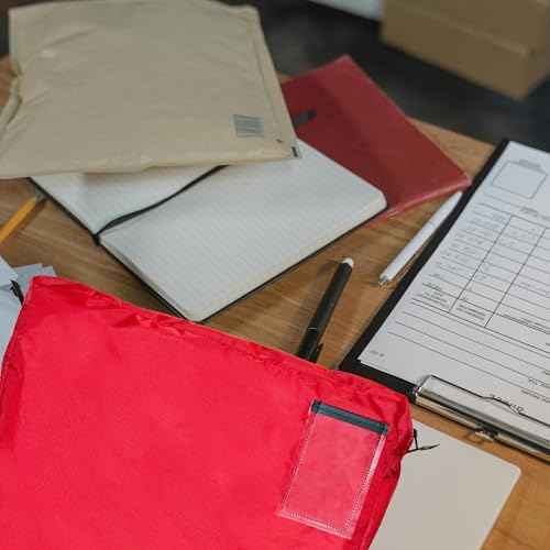 Interoffice Transit Mailer, 18" x 14" x 4" Expandable Pouch, Grommet for Padlock/Zip-Tie, Label Window, Reusable Mail Bag, Sack for Documents, Envelope (Red)