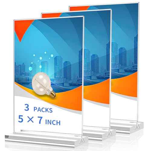 Acrylic Sign Holder 5x7£¬3 Pack Vertical Clear Display Stand£¬Double-sided Table Top Sign Holder£¬Acrylic Paper Display Stand Suitable For Office, Home, Show Fair, Restaurants, Stores, Hotels