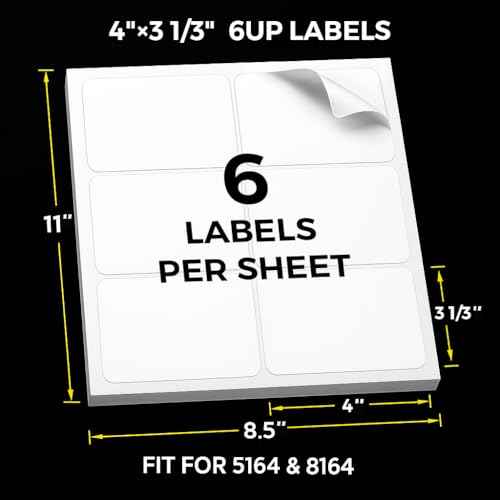 Mailing Labels for Laser/Inkjet Printer, Address Labels Stickers - 500 Sheets 3 1/3" x 4" 6 up Printable Sticker Paper, 3000 Mailling Label for Packages