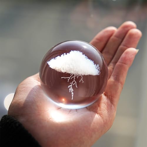 HDCRYSTALGIFTS 3D Lightning Cloud Crystal Paperweight with Stand 60mm - Feng Shui Decor