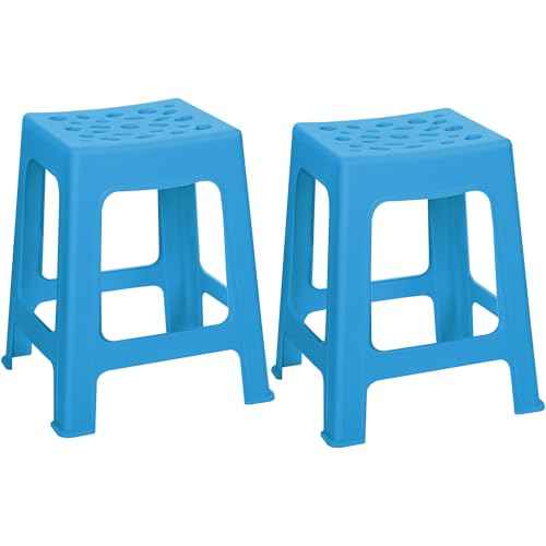 TURSTIN 2 Pack Plastic Stools 16.9 Inch Blue Nesting Stools Portable Backless Bar Stool Flexible Seating Chairs for Classroom Office Home