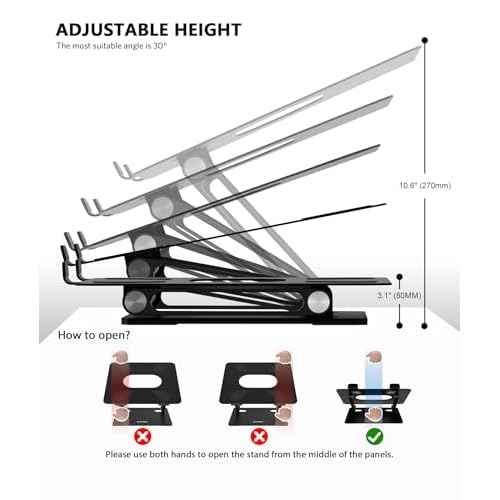 BoYata Laptop Stand, Laptop Holder, Multi-Angle Stand with Heat-Vent, Adjustable Notebook Stand for Laptop up to 17 inches, Compatible for MacBook Pro/Air, Surface Laptop, and so on (Black)