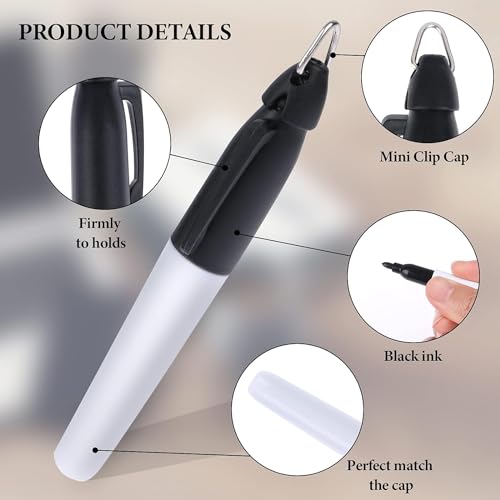350 Pcs Mini Permanent Markers with Cap Clips Golf Ball Marker Pen Dry Erase Markers with Triangle Hook Golf Keychain Clips for Badge Black Ink Pens for Office School Outdoor Activities,Fine Point