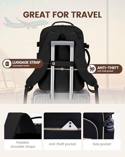 LOVEVOOK 40L Travel Backpack with 3 Packing Cubes - Black, TSA Approved Carry-On Fits 17" Laptop