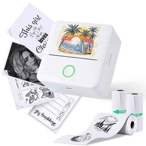 Print Pods Mini Printer, Thermal Inkless Sticker Maker with 3 Rolls Paper, Pocket Printpod for Phone, Impresora Port?til for Notes, Flashcards, Journal, DIY (Calif Beach)