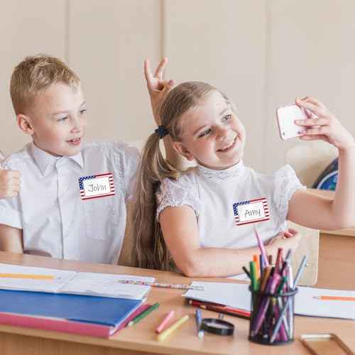 Whaline 180Pcs Patriotic Name Tag Stickers 4th of July American Flag Rectangle Nameplate Sticker Writable Name Label Decals for Independence Day Office School Supplies