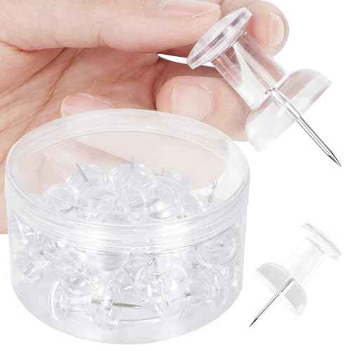 30 PCS Jumbo Push Pins for Bulletin Board, Large Thumb Tacks for Wall, 1.81 Inch, Giant Clear Thumbtacks, Pin Tacks for Cork Board Hanging Maps Photos Posters Calendar, Office School Supplies