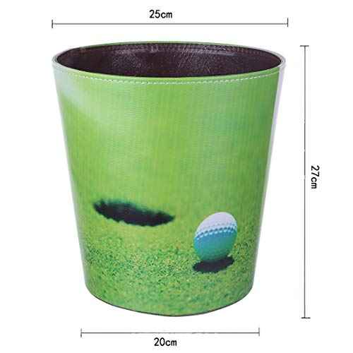 10L/2.64 Gallon Trash Can, Decorative Waste Basket, PU Leather Waste Paper Basket, Waterproof Garbage Can for Bathroom, Bedroom, Office, Kitchen and Living Room - Golf