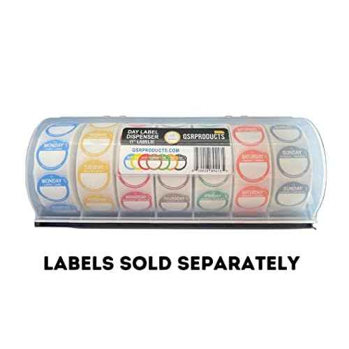 QSRProducts 7-Slot Day of The Week Covered Label Dispenser (for 3/4" & 1" Labels) - Food Sticker Holder for Inventory Management and Meal Prep, Protects Labels Inside