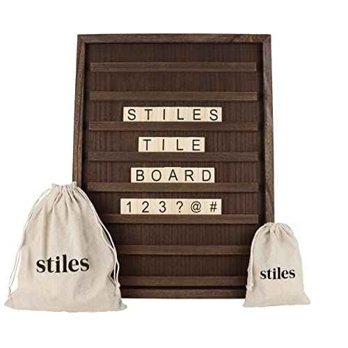 Stiles 23"x17" Tile Letter Board Sign Set, Wooden Message Board with 122 Letter Tiles and Numbers, Changeable Letterboard, Great Holiday & Christmas Gift for Friends and Family, Walnut