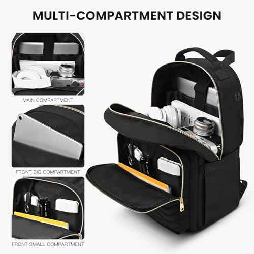 Travel Laptop Backpack for women, Work Backpack Woman with USB Charging Port, Water Resistant College Backpack, Stylish Quilted Girls Back Pack Casual Daypack for 15.6 Inch Laptop, Black