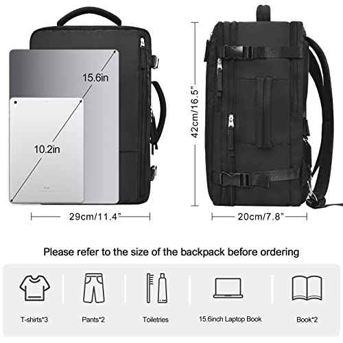 Travel Laptop Backpack Carry On Backpack for Men Women Flight Approved College School Computer Bag for Business Hiking Personal Item Backpack Fits 17.3 Inch Notebook Black