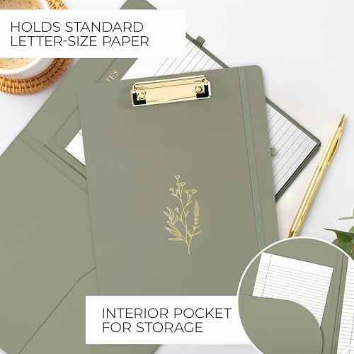 Aesthetic Clipboard Folio with Refillable Lined Notepad & Interior Pocket ? Cute Padfolio/Legal Pad Holder for Women ? Easily Organize Notes at Work, School, or Home
