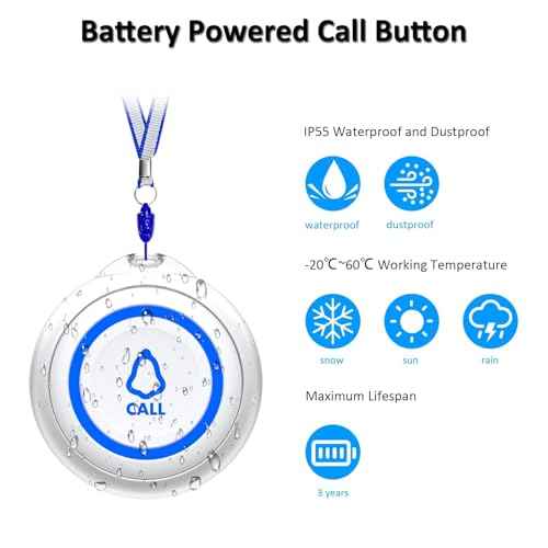 METAK Caregiver Pager Wireless Call Button for Elderly/Senior at Home, 1 Receiver + 2 Button, Medical Life Alert Necklace System, Emergency Bell Fall Monitor Devices for Patients, Disabled, Nurses