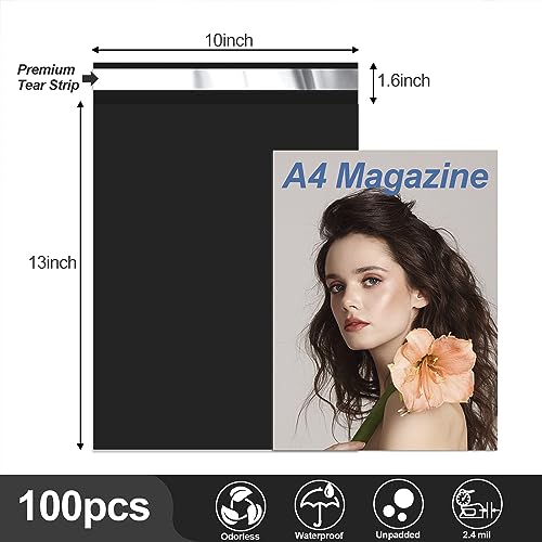 Black 10x13 Inch Poly Mailers - 100 pcs Self-Sealing Waterproof Shipping Bags